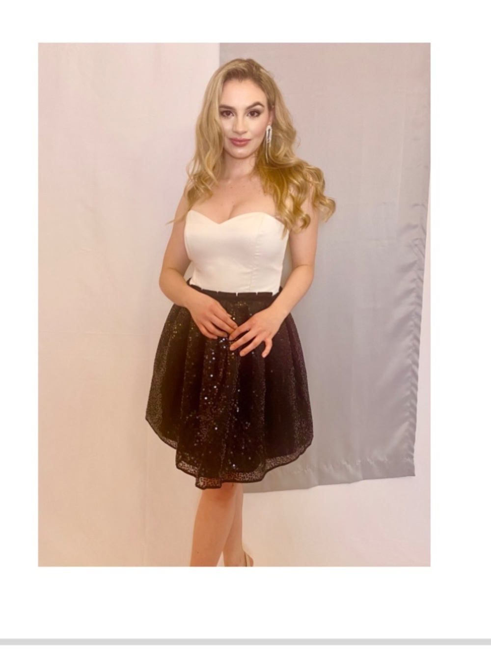 Elegant Black and White Sequin A-Line Cocktail Dress